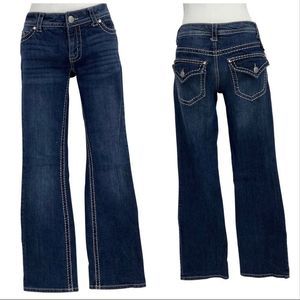 Paisley Sky Straight Leg Jeans with Flap Pockets | Size 4